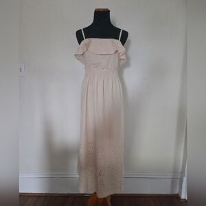 Maripos Elegant Cream Sleeveless Eyelet Dress Size L